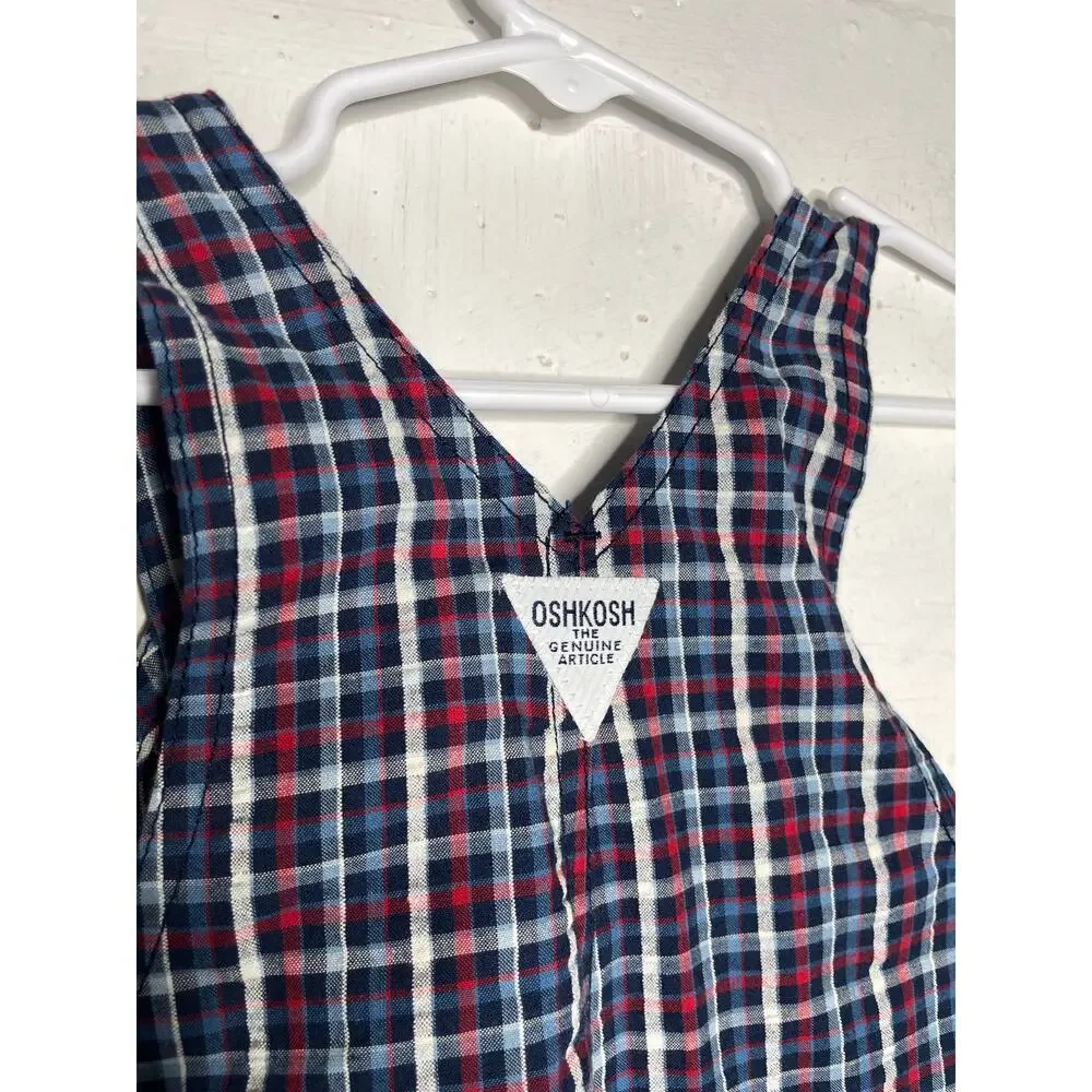 NEW Vintage Oshkosh baby Overalls Plaid Red Blue Size 12 Months